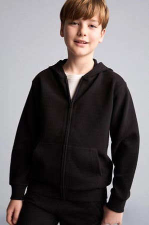 Defacto H2847A8BK81 Siyah Kapüşonlu Basic Fermuarlı Cepli Sweatshirt Hırka Erkek Çocuk