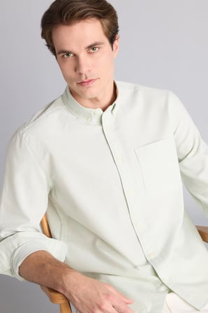 %100 Pamuk Regular Fit Polo Yaka Oxford Basic Uzun Kollu Gömlek