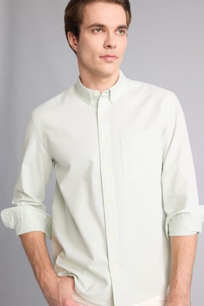 %100 Pamuk Regular Fit Polo Yaka Oxford Basic Uzun Kollu Gömlek