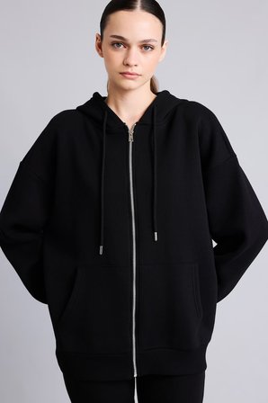 DeFacto Oversıze Kapüşonlu Kalın Sweatshirt Kumaşı Hırka I2413AX26AUBK81
