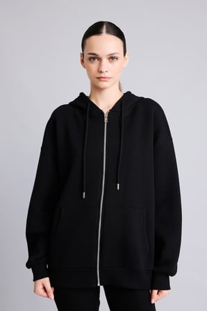 DeFacto Oversıze Kapüşonlu Kalın Sweatshirt Kumaşı Hırka I2413AX26AUBK81