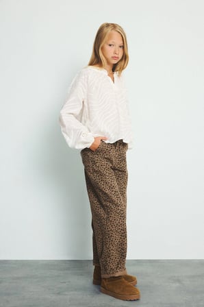DeFacto Leopar Desenli Baggy Fit Esnek Bantlı Paça Gabardin Pantolon Kız Çocuk I1701A826AUBN335