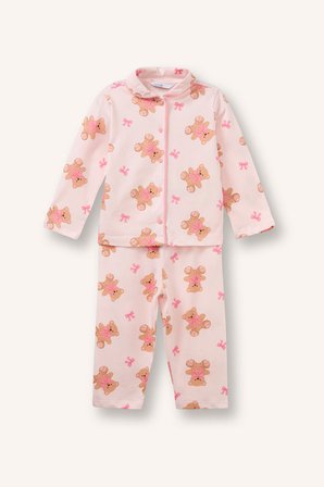 DeFacto Ayıcık Desenli Önden Düğmeli 2'li Pijama Takımı Kız Bebek I3231A526AUPN114