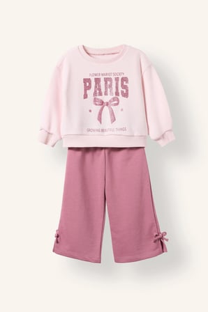 2'li Takım Baskılı Sweatshirt Eşofman Altı Kız Bebek