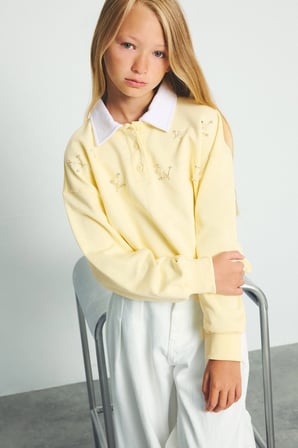 DeFacto %100 Pamuk Relax Fıt Uzun Kollu Polo Yaka Açık Sarı Sweatshirt Kız Çocuk I2715A826AUYL487