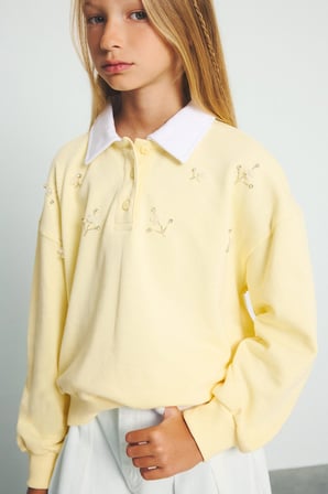 DeFacto %100 Pamuk Relax Fıt Uzun Kollu Polo Yaka Açık Sarı Sweatshirt Kız Çocuk I2715A826AUYL487