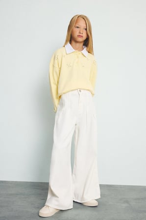 DeFacto %100 Pamuk Relax Fıt Uzun Kollu Polo Yaka Açık Sarı Sweatshirt Kız Çocuk I2715A826AUYL487