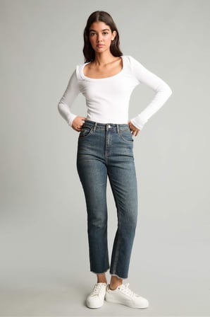 DeFacto Crop Flare Fıt Yüksek Bel Bilek Boy Jean Yıkamalı Pantolon G2217AX26AUNM34
