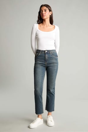 DeFacto Crop Flare Fıt Yüksek Bel Bilek Boy Jean Yıkamalı Pantolon G2217AX26AUNM34