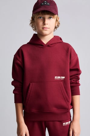Regular Fit Kapüşonlu Baskılı Kanguru Cepli Kalın Kumaş Sweatshirt Erkek Çocuk