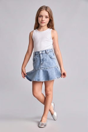 Mavi Mini Jean Etek Kız Çocuk