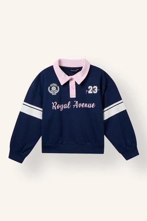 Polo Yaka Şerit Detaylı Baskılı Sweatshirt Kız Çocuk