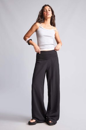 Wıde Leg Normal Bel Standart Boy Keten Karışımlı Pantolon