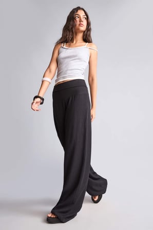 Wıde Leg Normal Bel Standart Boy Keten Karışımlı Pantolon