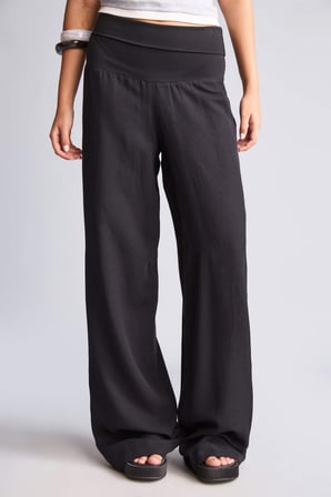 Wıde Leg Normal Bel Standart Boy Keten Karışımlı Pantolon