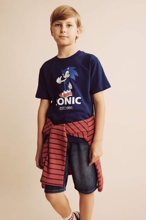DeFacto Sonıc The Hedgehog Lisanslı New Regular Fıt Bisiklet Yaka Kısa Kollu Lacivert Tişört Erkek Çocuk H8435A826HSNV248