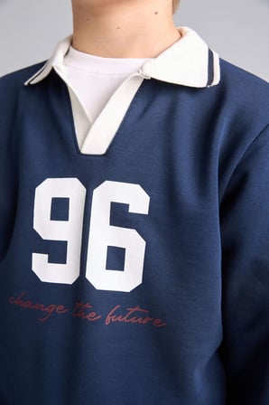 DeFacto Oversıze Gömlek Yaka Kolej Baskılı Lacivert Sweatshirt Erkek Çocuk H9832A826AUNV241