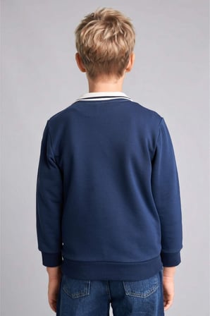 DeFacto Oversıze Gömlek Yaka Kolej Baskılı Lacivert Sweatshirt Erkek Çocuk H9832A826AUNV241