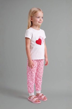 DeFacto %100 Pamuk Regular Fıt Kısa Kollu Baskılı Tişört Puantiyeli Lastikli Paça Alt 2'li Pijama Takımı Kız Bebek H5500A526AUWT34