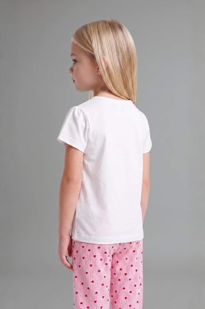 DeFacto %100 Pamuk Regular Fıt Kısa Kollu Baskılı Tişört Puantiyeli Lastikli Paça Alt 2'li Pijama Takımı Kız Bebek H5500A526AUWT34