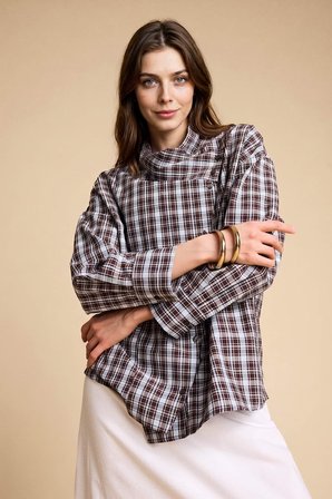DeFacto Regular Fıt Dama Desenli Poplin Uzun Kollu Tunik H4224AX26SPBN340