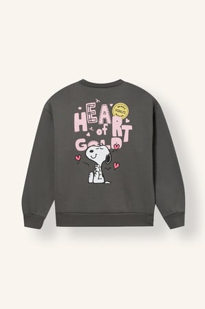 Snoopy Relaxed Fit Bisiklet Yaka Baskılı Kalın Sweatshirt Kız Çocuk