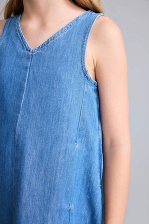 DeFacto Kolsuz Bisiklet Yaka Jean Mavi Mini Mavi Elbise Kız Çocuk I0272A826HSNM28