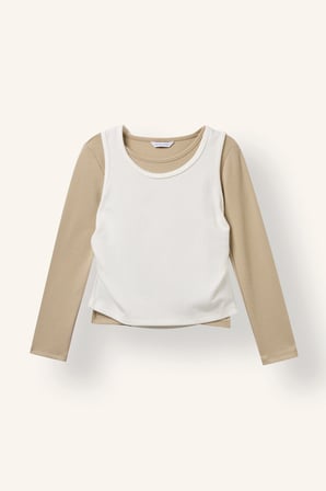 Fashion Fit Bisiklet Yaka Fitilli Kaşkorse 2'li Uzun Kollu Basic Tişört Kız Çocuk