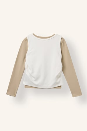 Fashion Fit Bisiklet Yaka Fitilli Kaşkorse 2'li Uzun Kollu Basic Tişört Kız Çocuk