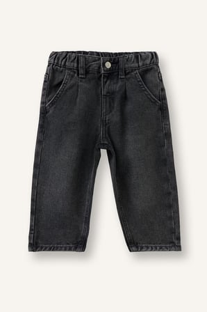 Baggy Fıt Beli Lastikli Standart Paça Pamuklu Jean Pantolon Kız Bebek