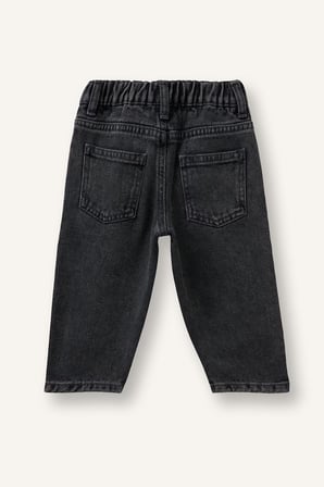 Baggy Fıt Beli Lastikli Standart Paça Pamuklu Jean Pantolon Kız Bebek