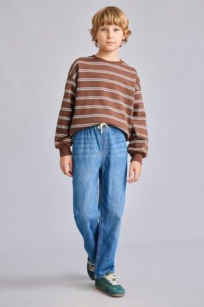 DeFacto Oversize Bisiklet Yaka Çizgili Sweatshirt Erkek Çocuk H9694A826WNBN333