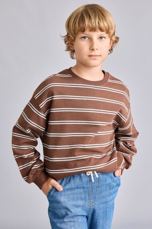 DeFacto Oversize Bisiklet Yaka Çizgili Sweatshirt Erkek Çocuk H9694A826WNBN333