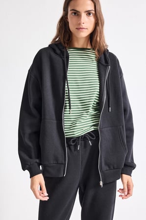 DeFacto Relax Fit Kapüşonlu Fermuarlı Cepli Basic Sweatshirt Hırka D8717AX26WNBK81