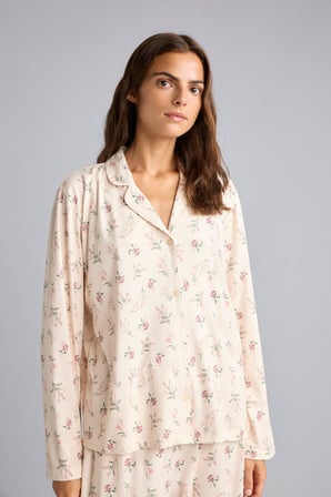 Regular Fit Çiçekli Uzun Kollu Üst Geniş Kesim Alt 2'li Pijama Takım