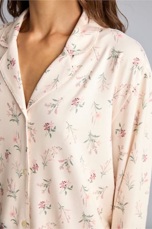 Regular Fit Çiçekli Uzun Kollu Üst Geniş Kesim Alt 2'li Pijama Takım