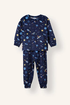 Uzay Desenli Velur 2'li Pijama Takımı Erkek Bebek