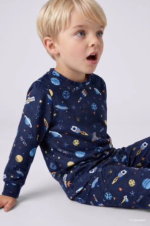 Uzay Desenli Velur 2'li Pijama Takımı Erkek Bebek