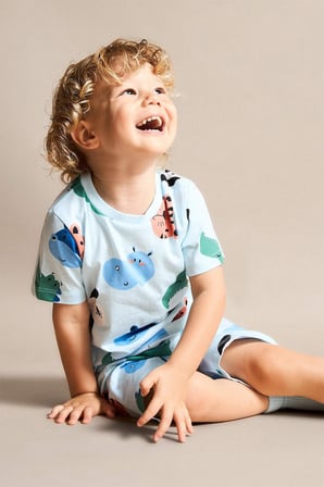 DeFacto %100 Pamuk Hayvan Baskılı 2'li Pijama Açık Mavi Takımı Erkek Bebek H7902A526HSBE440