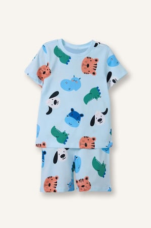 DeFacto %100 Pamuk Hayvan Baskılı 2'li Pijama Açık Mavi Takımı Erkek Bebek H7902A526HSBE440