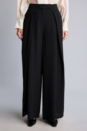 Wıde Leg Fermuarlı Krep Pantolon