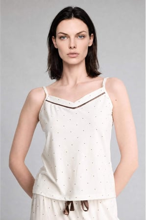 DeFacto Ultra Yumuşak Regular Fıt Askılı 2'li Softshell Ekru Pijama Takımı H4245AX26AUER77