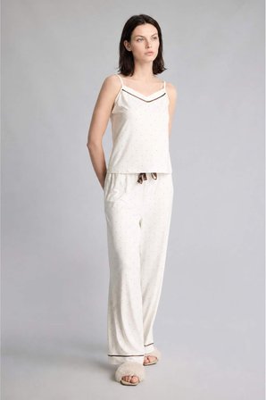 DeFacto Ultra Yumuşak Regular Fıt Askılı 2'li Softshell Ekru Pijama Takımı H4245AX26AUER77