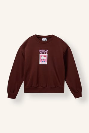Hello Kitty Relaxed Fit Bisiklet Yaka Baskılı Sweatshirt Kız Çocuk