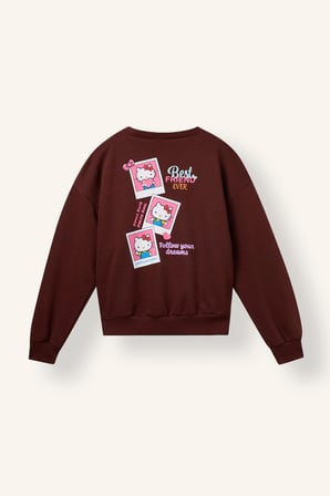 Hello Kitty Relaxed Fit Bisiklet Yaka Baskılı Sweatshirt Kız Çocuk