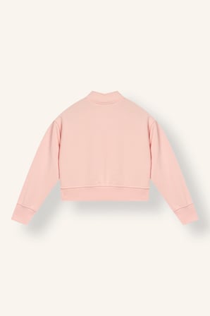 Düğme Detaylı Dik Yaka Boxy Fit Basic Sweatshirt Kız Çocuk