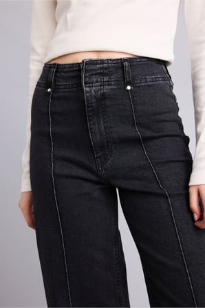 Dikiş Detaylı Culotte Yüksek Bel Jean Pantolon