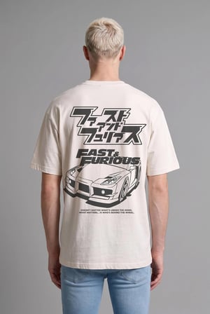 Fast & Furıous Boxy Fıt Bisiklet Yaka Baskılı Kısa Kollu Tişört