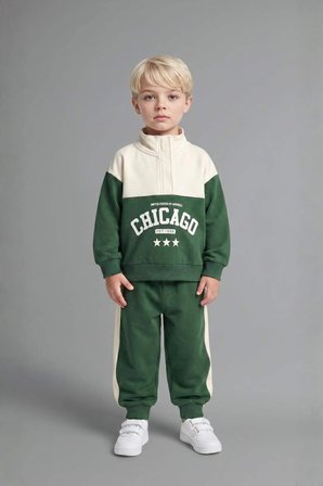 Dik Yaka Baskılı Sweatshirt Eşofman Altı 2'li Takım Erkek Bebek