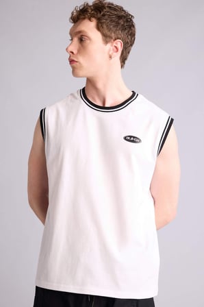 %100 Pamuk Oversize Baskılı Beyaz Atlet